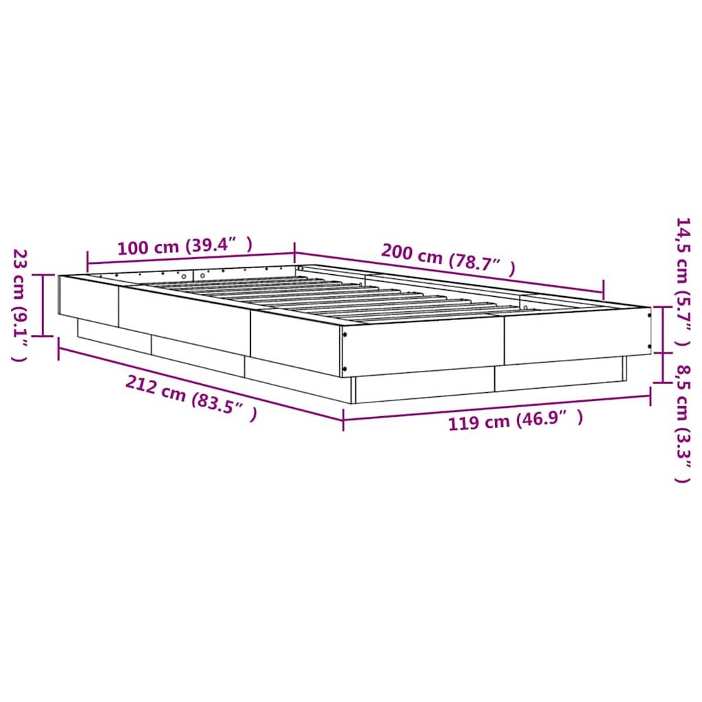 Bed Frame without Mattress Black 100x200 cm