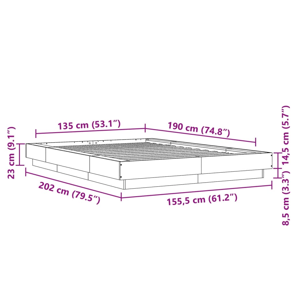 Bed Frame without Mattress Sonoma Oak 135x190 cm Double