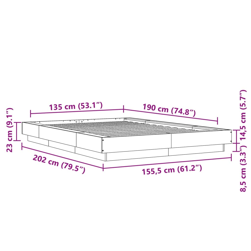 Bed Frame without Mattress Concrete Grey 135x190 cm