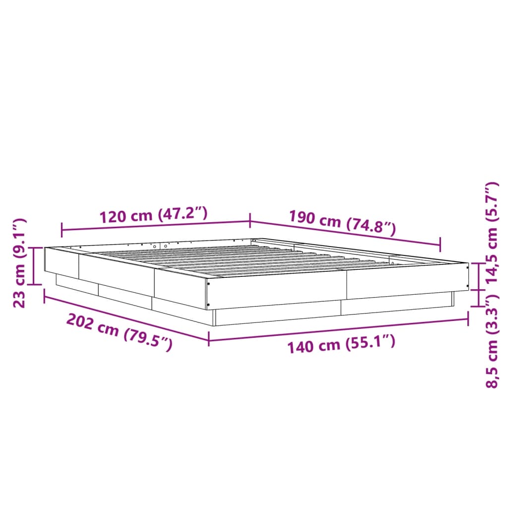 Bed Frame without Mattress Concrete Grey 120x190 cm