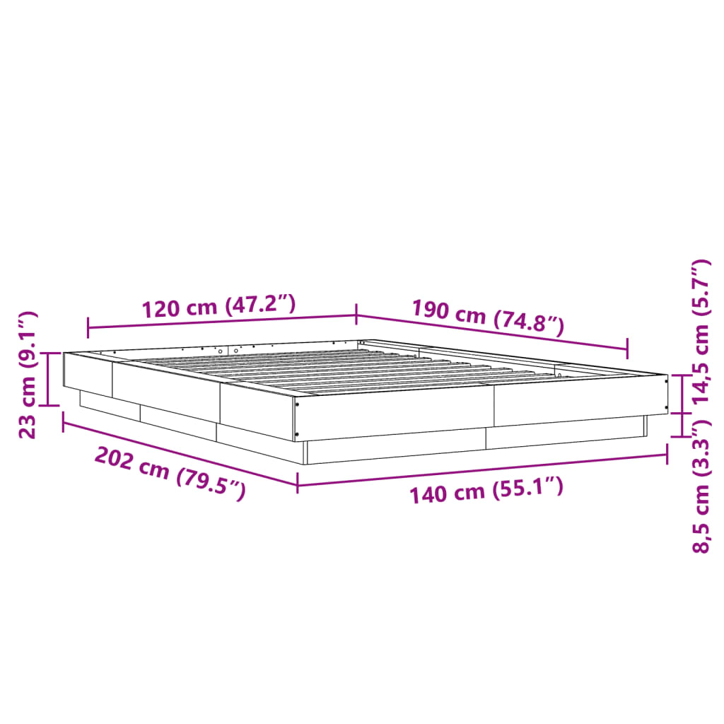 Bed Frame without Mattress Grey Sonoma 120x190 cm Small Double