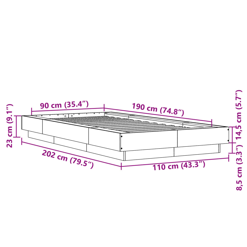 Bed Frame without Mattress Brown Oak 90x190 cm