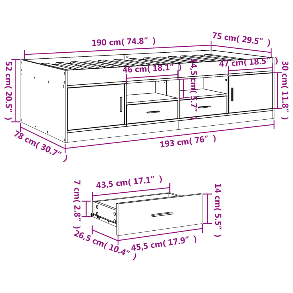 Daybed | White | Engineered wood | Small Single | Convertible | Daybed