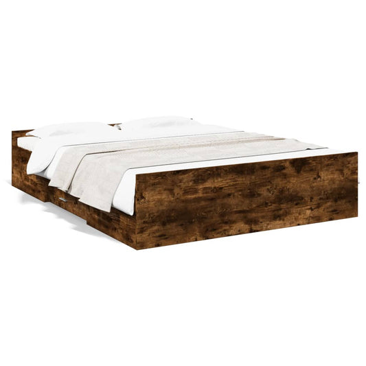 Bed Frame with Drawers without Mattress Smoked Oak 150x200 cm King Size Bed Frame with Drawers without Mattress Smoked Oak 150x200 cm King Size