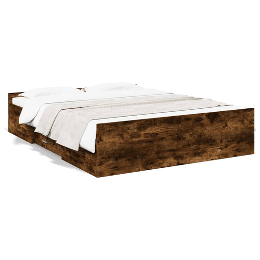 Bed Frame with Drawers without Mattress Smoked Oak 140x200 cm Bed Frame with Drawers without Mattress Smoked Oak 140x200 cm