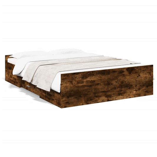 Bed Frame with Drawers without Mattress Smoked Oak 120x190 cm Small Double Bed Frame with Drawers without Mattress Smoked Oak 120x190 cm Small Double