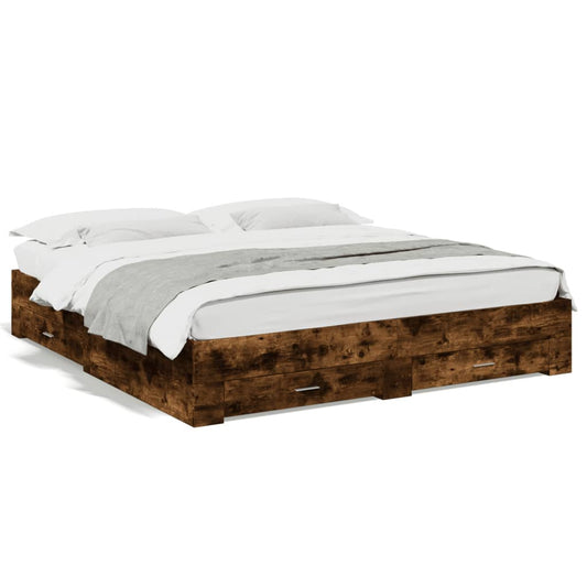 Bed Frame with Drawers without Mattress Smoked Oak 200x200 cm Bed Frame with Drawers without Mattress Smoked Oak 200x200 cm