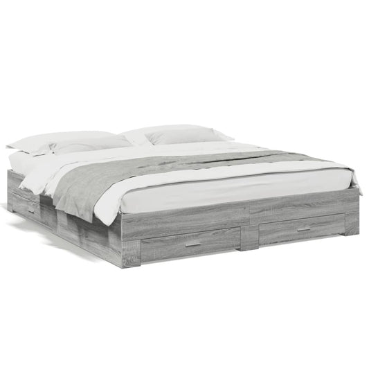 Bed Frame with Drawers without Mattress Grey Sonoma 200x200 cm Bed Frame with Drawers without Mattress Grey Sonoma 200x200 cm