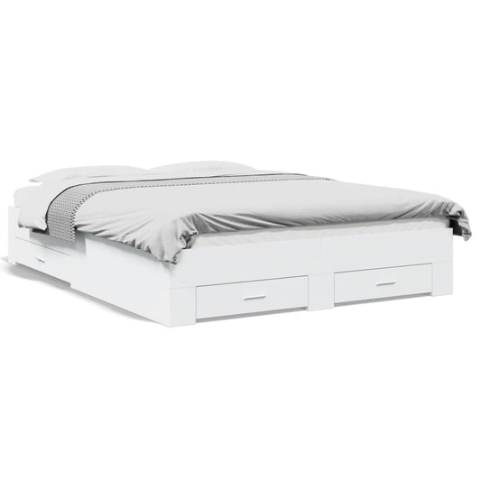 Bed Frame | White | Engineered Wood | Double | Bed Frame | Rectangular Bed Frame | White | Engineered Wood | Double | Bed Frame | Rectangular