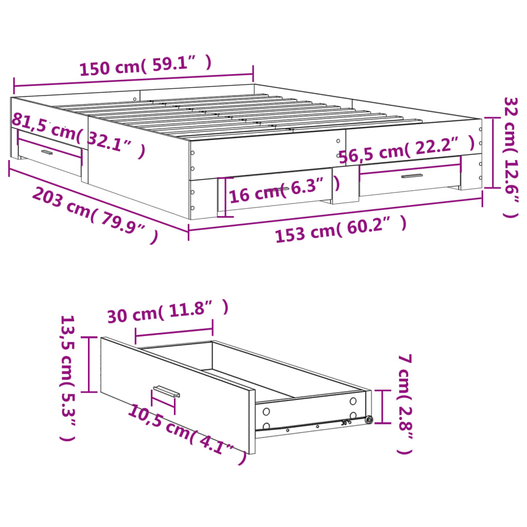 Bed Frame | Sonoma oak | Engineered wood | King Size | Bed Frame