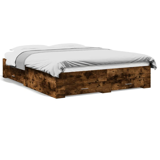 Bed Frame with Drawers without Mattress Smoked Oak 150x200 cm King Size Bed Frame with Drawers without Mattress Smoked Oak 150x200 cm King Size