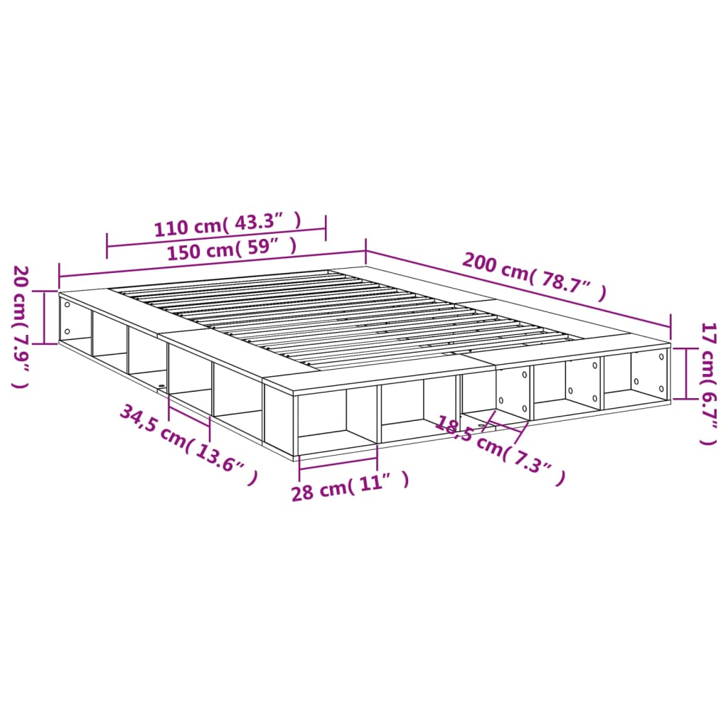 Bed Frame without Mattress Grey Sonoma 150x200 cm