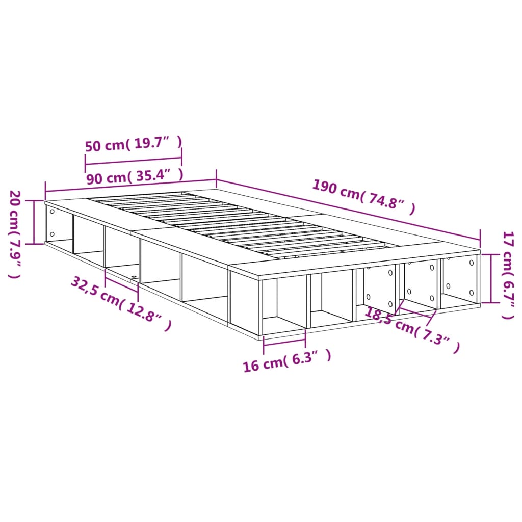 Bed Frame without Mattress Concrete Grey 90x190 cm