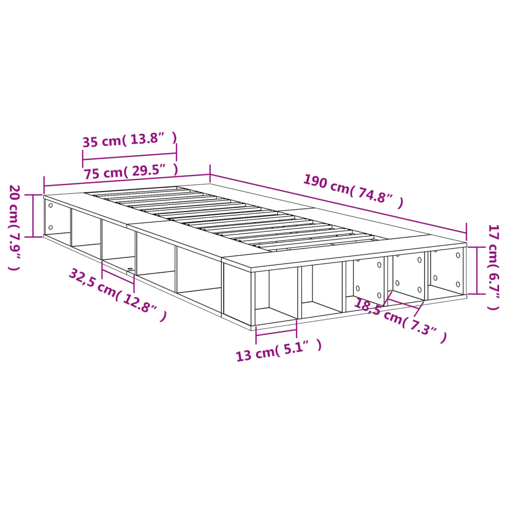 Bed Frame without Mattress Concrete Grey 75x190 cm