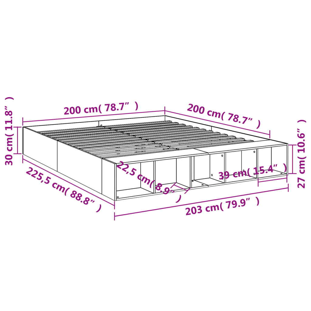 Bed Frame without Mattress Grey Sonoma 200x200 cm