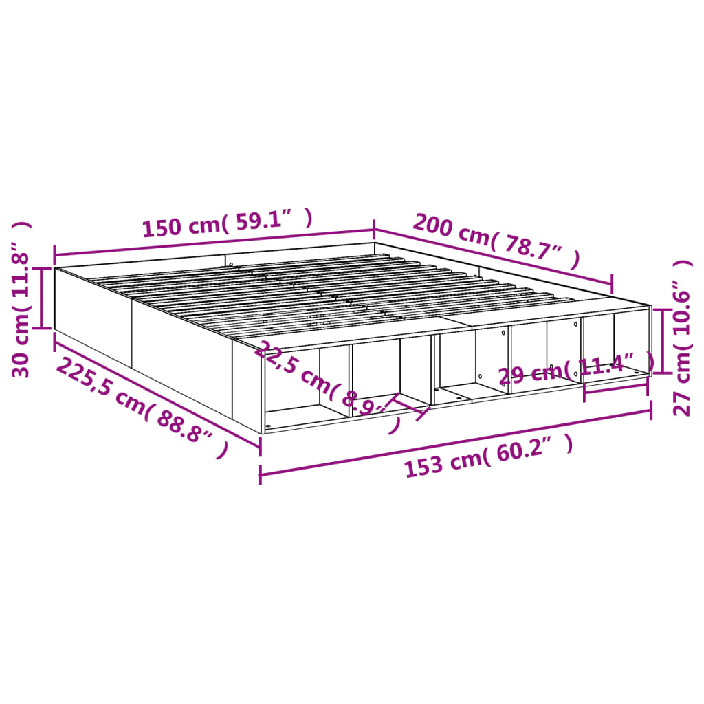 Bed Frame without Mattress Black 150x200 cm