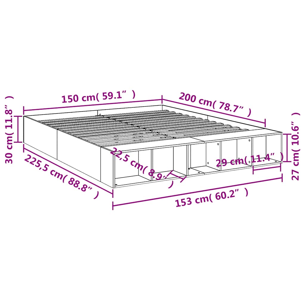 Bed Frame without Mattress Grey Sonoma 150x200 cm