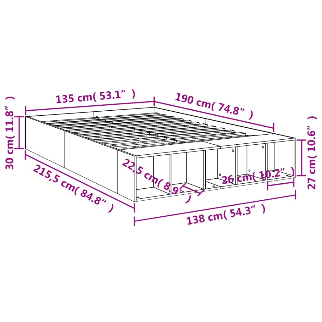 Bed Frame without Mattress Concrete Grey 135x190 cm Double