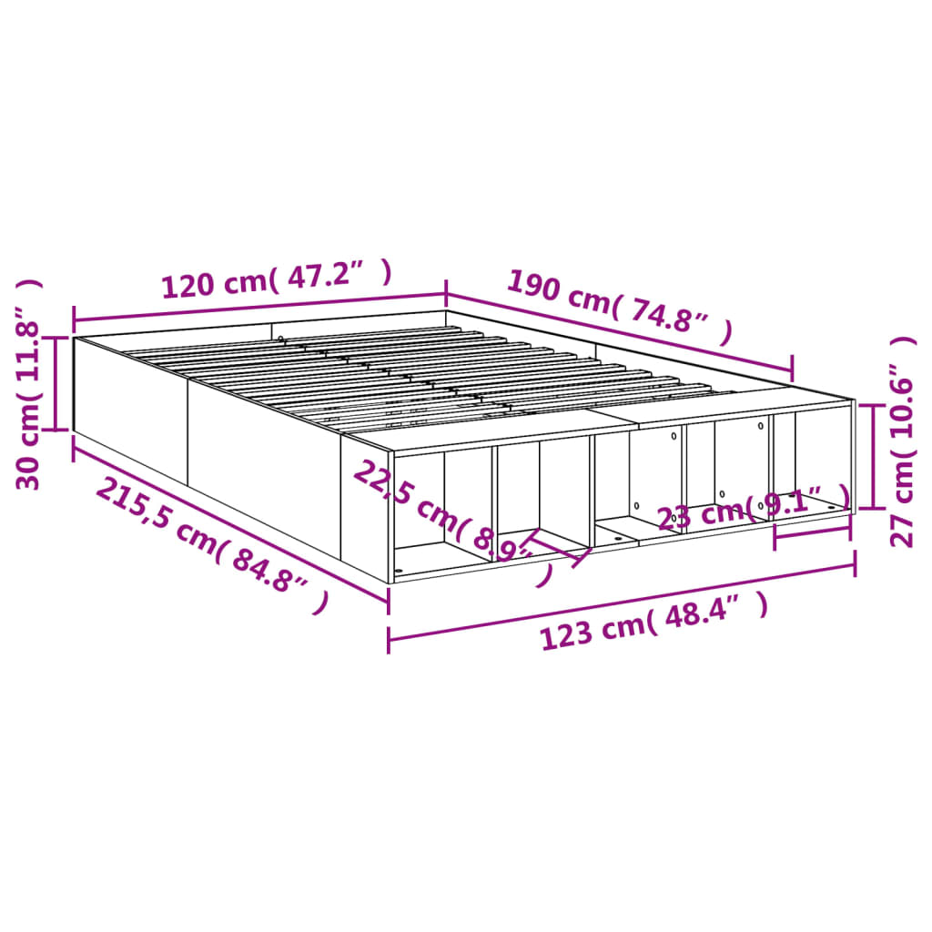Bed Frame without Mattress Concrete Grey 120x190 cm