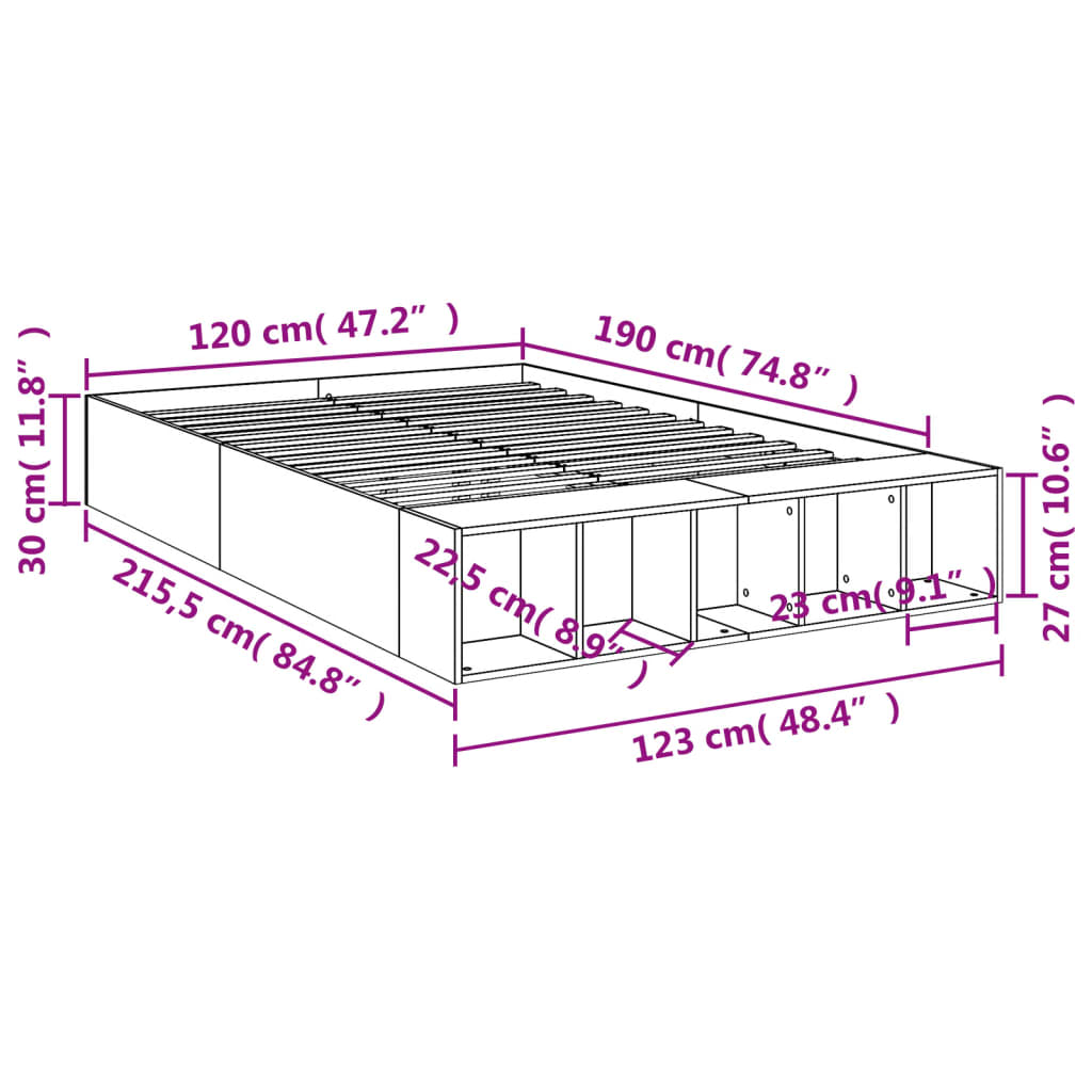 Bed Frame without Mattress Grey Sonoma 120x190 cm