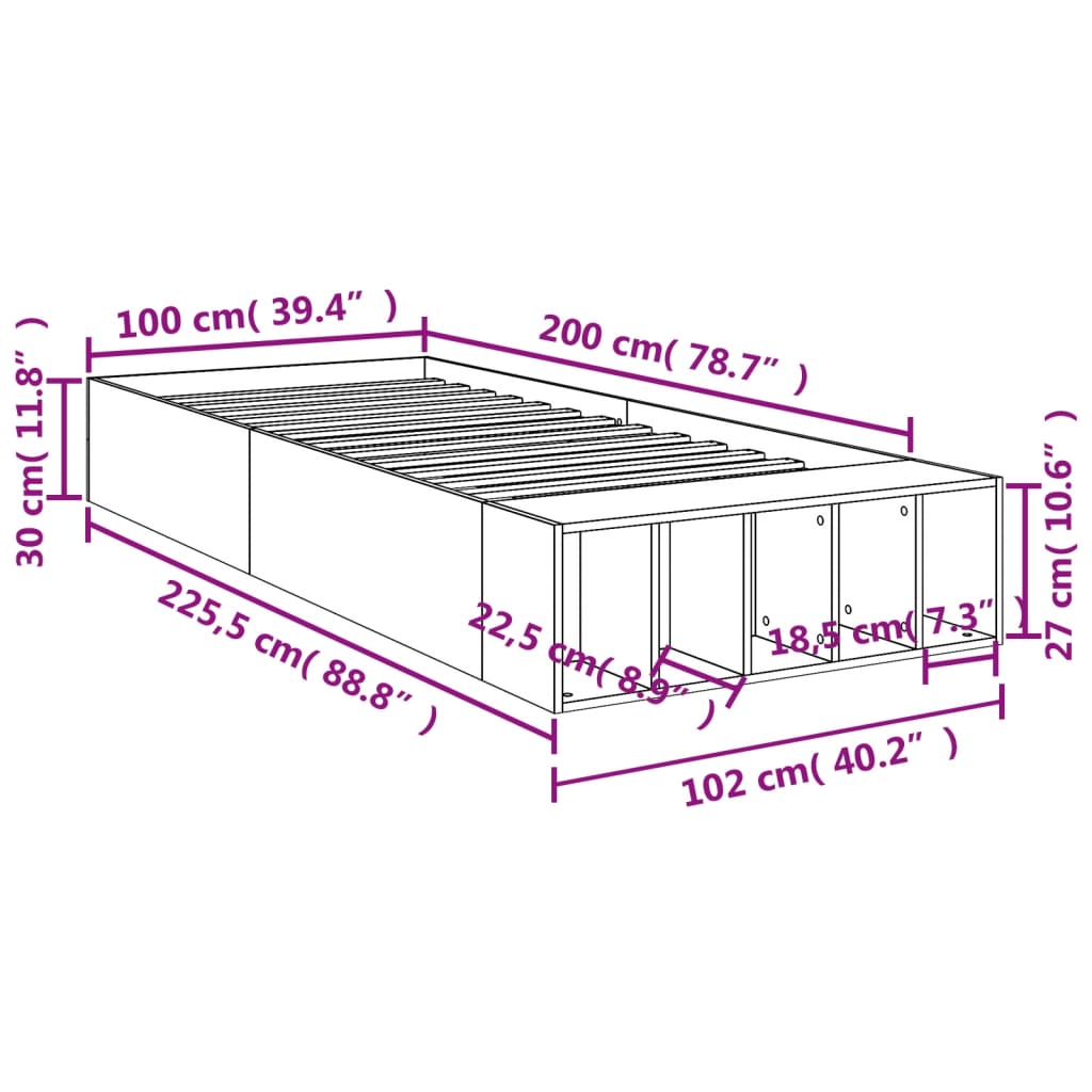 Bed Frame without Mattress Black 100x200 cm