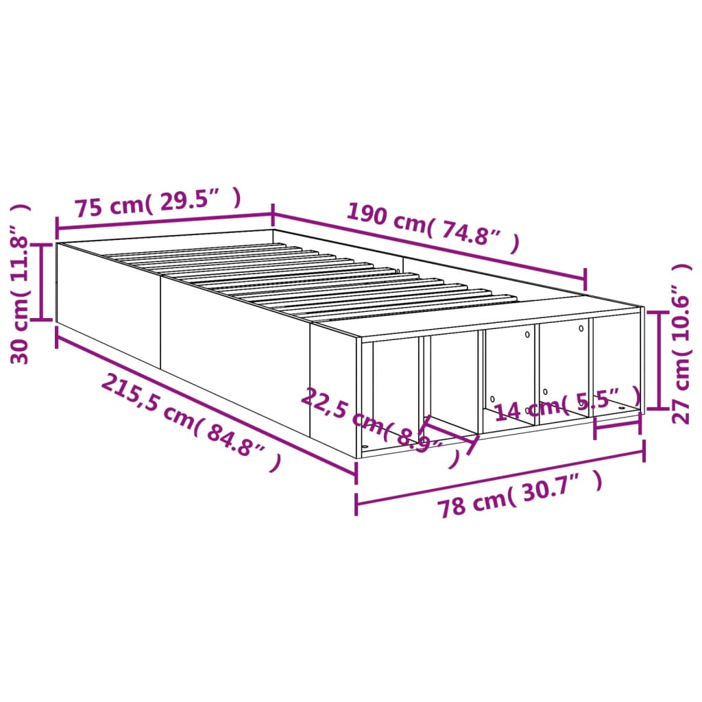 Bed Frame without Mattress White 75x190 cm Small Single