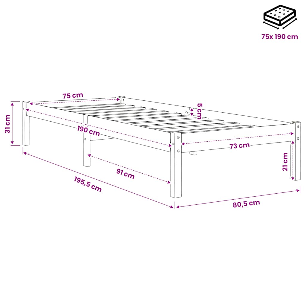Bed Frame with Drawers without Mattress White 150x200 cm