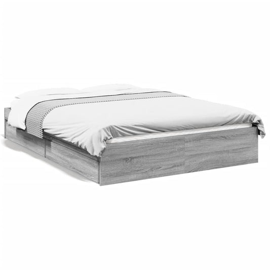 Bed Frame with Drawers without Mattress Grey Sonoma 120x190 cm Small Double Bed Frame with Drawers without Mattress Grey Sonoma 120x190 cm Small Double