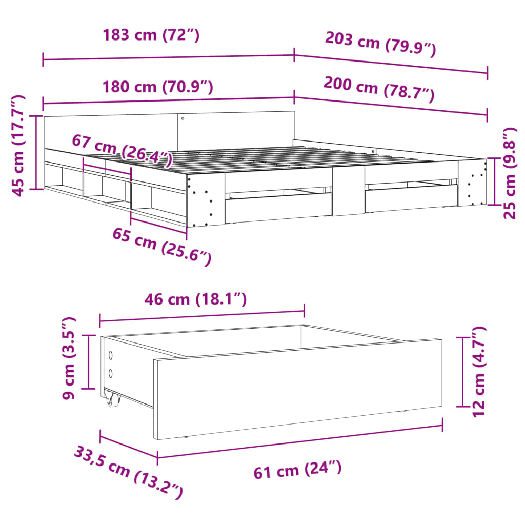 Bed Frame with Drawers without Mattress White 180x200 cm