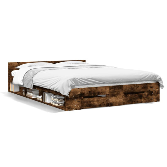 Bed Frame with Drawers without Mattress Smoked Oak 160x200 cm Bed Frame with Drawers without Mattress Smoked Oak 160x200 cm