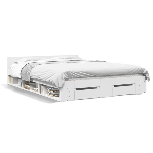 Bed Frame with Drawers without Mattress White 150x200 cm King Size Bed Frame with Drawers without Mattress White 150x200 cm King Size
