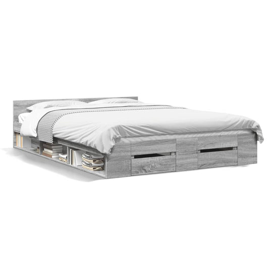 Bed Frame with Drawers without Mattress Grey Sonoma 150x200 cm King Size Bed Frame with Drawers without Mattress Grey Sonoma 150x200 cm King Size