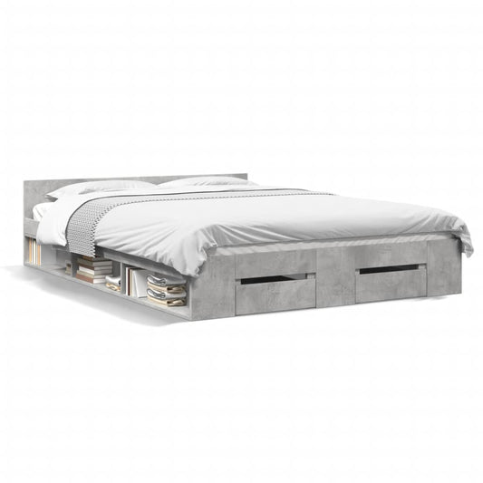 Bed Frame with Drawers without Mattress Concrete Grey 140x190 cm Bed Frame with Drawers without Mattress Concrete Grey 140x190 cm