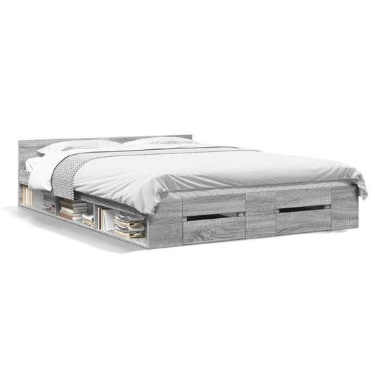 Bed Frame with Drawers without Mattress Grey Sonoma 140x190 cm Bed Frame with Drawers without Mattress Grey Sonoma 140x190 cm