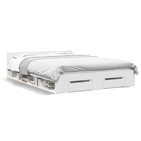 Bed Frame with Drawers without Mattress White 135x190 cm Double Bed Frame with Drawers without Mattress White 135x190 cm Double