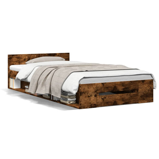 Bed Frame with Drawer without Mattress Smoked Oak 90x190 cm Single Bed Frame with Drawer without Mattress Smoked Oak 90x190 cm Single