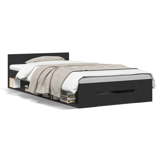 Bed Frame with Drawer without Mattress Black 75x190 cm Small Single Bed Frame with Drawer without Mattress Black 75x190 cm Small Single