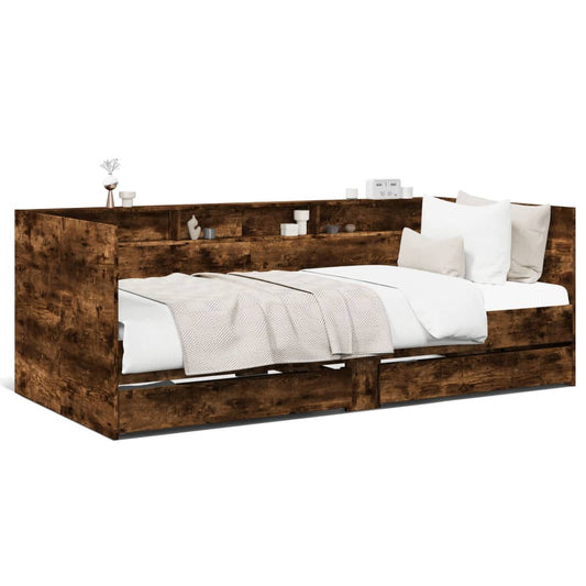 Daybed with Drawers without Mattress Smoked Oak 90x190 cm Single Daybed with Drawers without Mattress Smoked Oak 90x190 cm Single