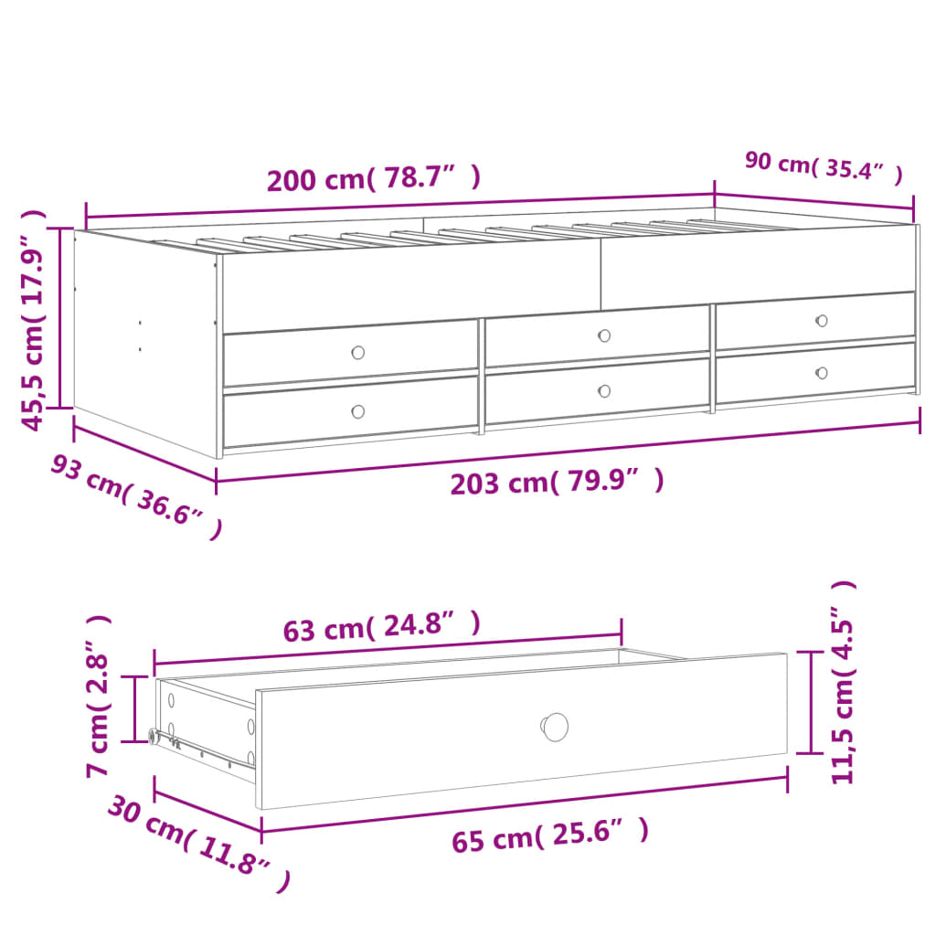 Daybed with Drawers without Mattress Brown Oak 90x200 cm