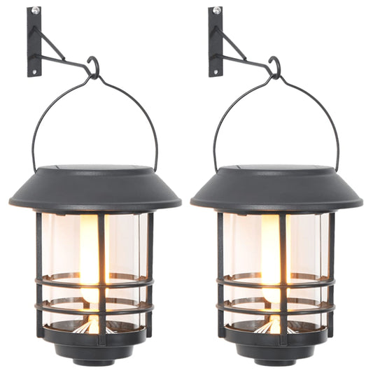 Solar Outdoor Wall Lanterns 2 pcs Warm White Flickering Flame Solar Outdoor Wall Lanterns 2 pcs Warm White Flickering Flame