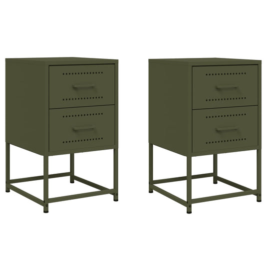 Bedside Cabinets 2 pcs Olive Green 36x39x60,5 cm Steel Bedside Cabinets 2 pcs Olive Green 36x39x60,5 cm Steel