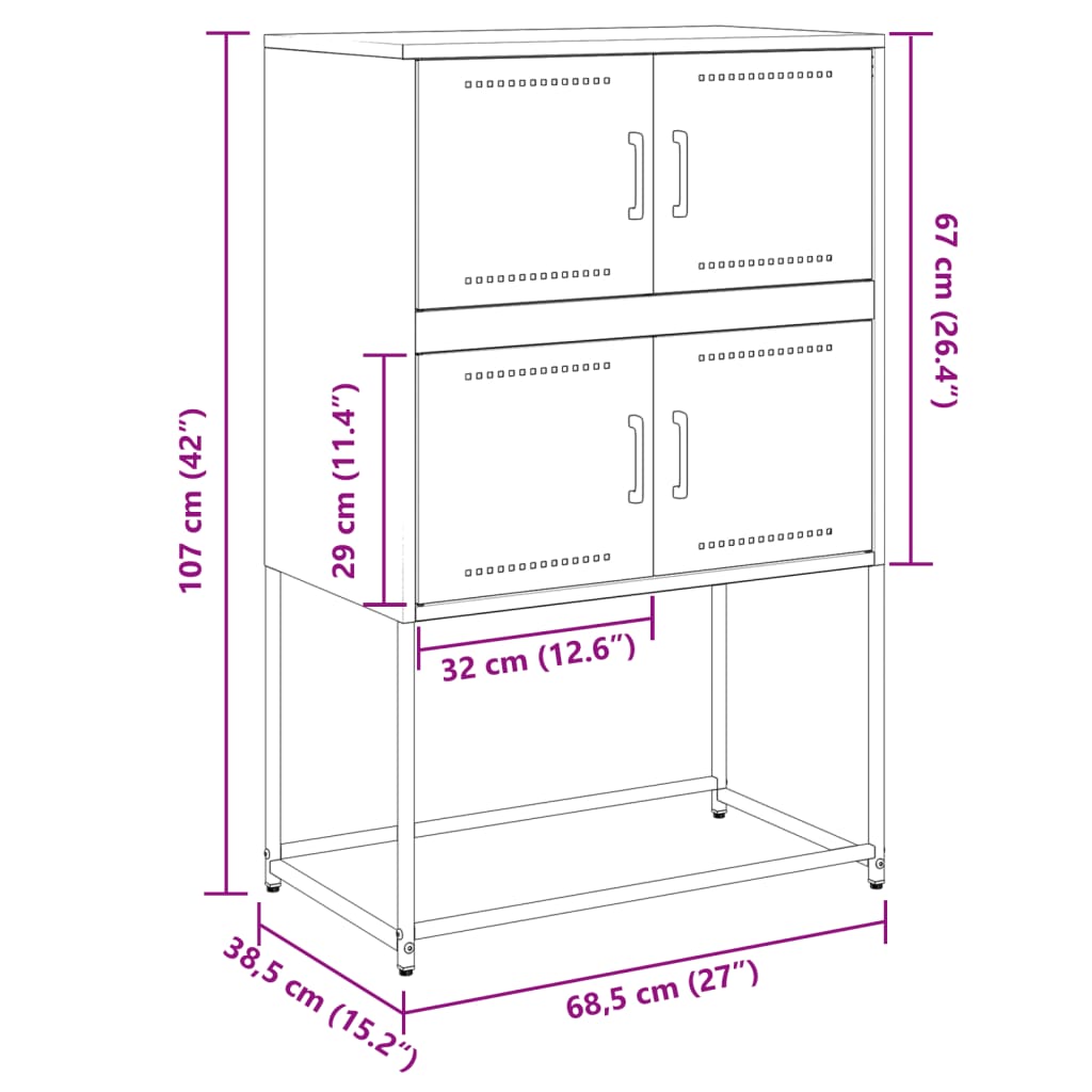 Sideboard Pink 68.5x38.5x107 cm Steel