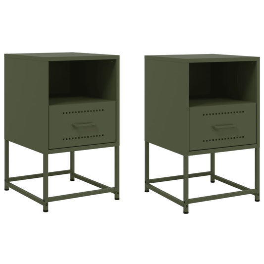 Bedside Cabinets 2 pcs Olive Green 36x39x60.5 cm Steel Bedside Cabinets 2 pcs Olive Green 36x39x60.5 cm Steel