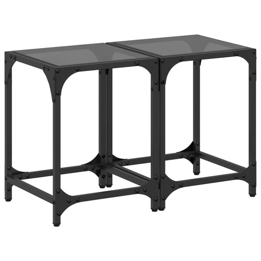Coffee Tables with Black Glass Top 2 pcs 30x30x40 cm Steel Coffee Tables with Black Glass Top 2 pcs 30x30x40 cm Steel
