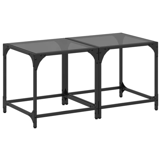 Coffee Tables with Black Glass Top 2 pcs 40x40x40 cm Steel Coffee Tables with Black Glass Top 2 pcs 40x40x40 cm Steel