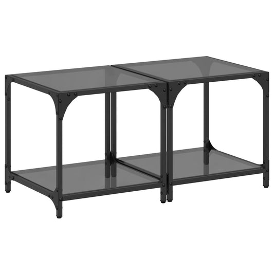 Coffee Tables with Black Glass Top 2 pcs 40x40x40 cm Steel Coffee Tables with Black Glass Top 2 pcs 40x40x40 cm Steel