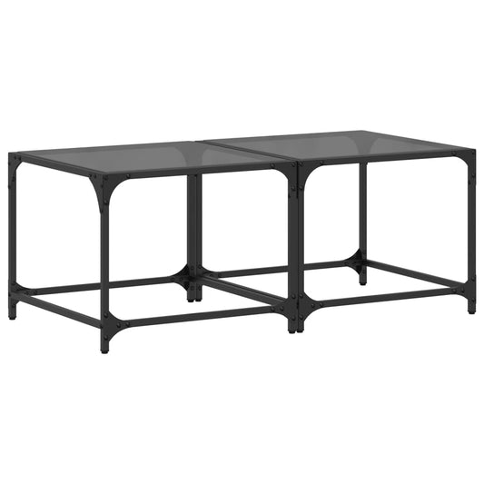 Coffee Tables with Black Glass Top 2 pcs 50x50x40 cm Steel Coffee Tables with Black Glass Top 2 pcs 50x50x40 cm Steel