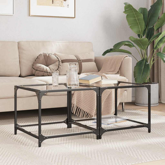 Coffee Tables with Transparent Glass Top 2 pcs 50x50x40 cm Steel Coffee Tables with Transparent Glass Top 2 pcs 50x50x40 cm Steel