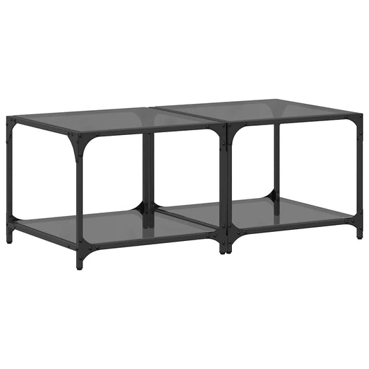 Coffee Tables with Black Glass Top 2 pcs 50x50x40 cm Steel Coffee Tables with Black Glass Top 2 pcs 50x50x40 cm Steel