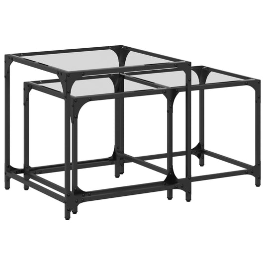 Nesting Coffee Tables 2 pcs with Transparent Glass Top Steel Nesting Coffee Tables 2 pcs with Transparent Glass Top Steel
